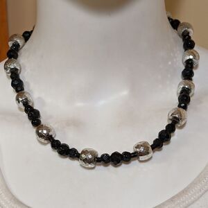 Black & faceted shiny silver beaded necklace